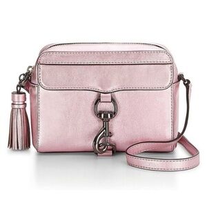 Rebecca Minkoff MAB Camera Bag Pink Metallic Leather Crossbody Adjustable Strap